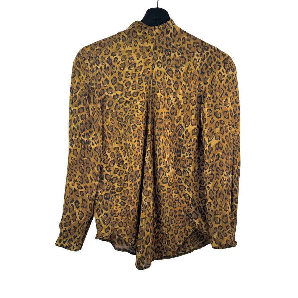 VTG Anne Klein II Silk Blouse 6 Brown Leopard Print Mock Neck mob wife